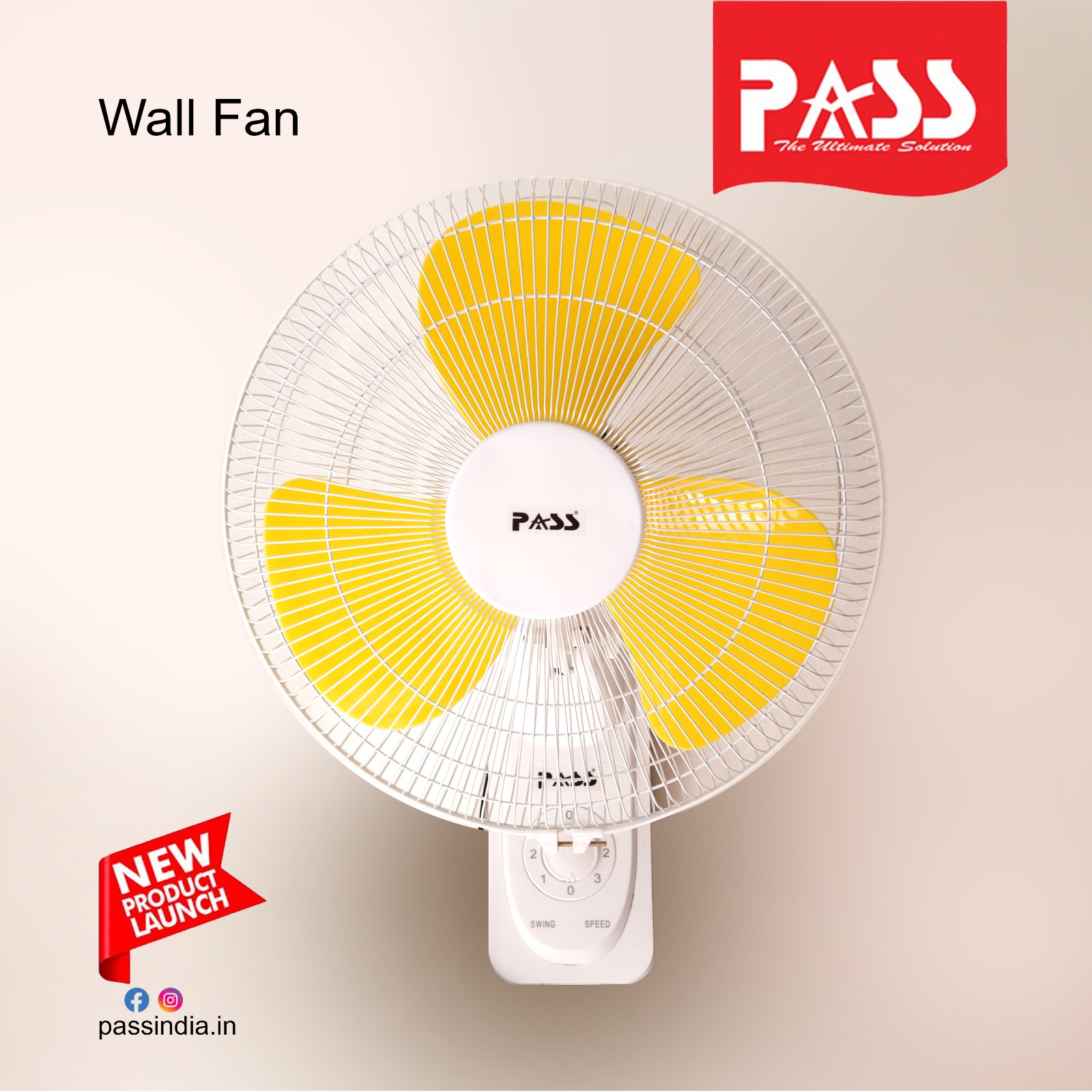 PASS Wall Fan – Powerful Cooling with High-Visibility Yellow Blades